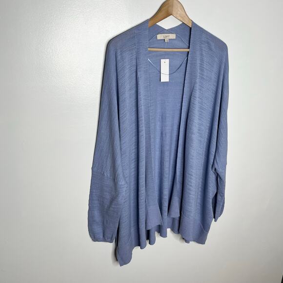 Loft Long Sleeve Open Front Cardigan Sweater Womens XL Blue Cotton Coastal - Picture 2 of 8